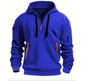 Dropped Shoulder Hooded Sweatshirt Men's Women's Plus Size Loose Pullover Fashion Sweatshirt (Option: Blue-M-1PCS)