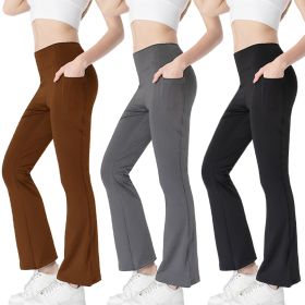 Ladies Mid Waist Abdominal-shaping Slimming Cropped Pants Casual Pocket Bootcut Trousers (Option: Set-S)