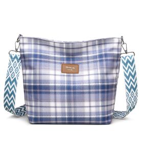 Large Capacity Contrast Color Check One-shoulder Versatile Commuter Messenger Bag (Option: Blue)