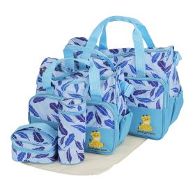 5Pcs Baby Nappy Diaper Bags Set Mummy Diaper Handbags With Diaper Pad Food Bag Bottle Bag Travel Tote Bags For Mom Dad (Option: Light Blue)