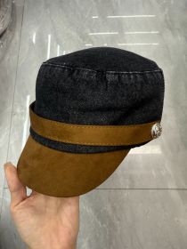 Japanese-style Retro Flat-top Cap Denim Women's Spring And Autumn Color Matching Flat Top (Option: Dark Blue-Free Size)