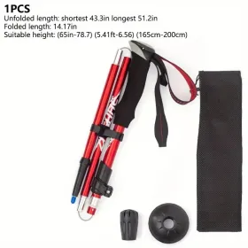 Five Section Folding Trekking Cane For Hiking And Walking - Lightweight 7075 Aluminum, Strong And Durable Outer Lock And High-density EVA Grip, Men'S (Option: 1PackRed)