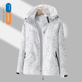 Women's Minimalist Printed Waterproof Outdoor Jacket (Option: White-L-female)