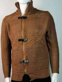 Autumn And Winter Turtleneck Men's Cardigan Coat (Option: Brown-XXL)