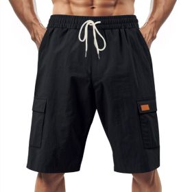 Loose Sports And Leisure Solid Color Linen Drawstring Shorts (Option: S-Black with Label)
