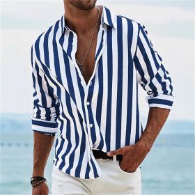 Men's Yarn-dyed Striped Casual Loose Long-sleeved Shirt (Option: ZM72604701-M)