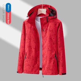 Women's Minimalist Printed Waterproof Outdoor Jacket (Option: Red-XL-male)