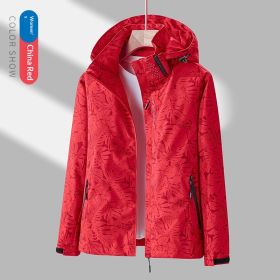 Women's Minimalist Printed Waterproof Outdoor Jacket (Option: Red-M-female)