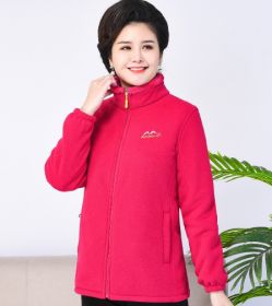 Middle-aged And Elderly Thickened Fleece Hooded Sweatshirt (Option: Rose Red-5XL)