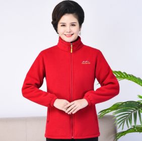 Middle-aged And Elderly Thickened Fleece Hooded Sweatshirt (Option: Bright Red-5XL)
