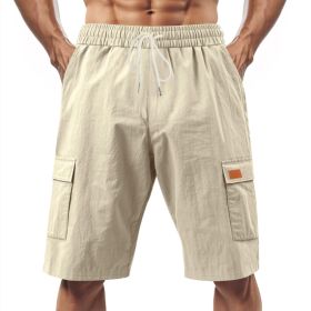 Loose Sports And Leisure Solid Color Linen Drawstring Shorts (Option: XL-Khaki with Label)