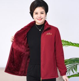Middle-aged And Elderly Thickened Fleece Hooded Sweatshirt (Option: Purplish Red-4XL)