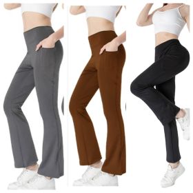 Ladies Mid Waist Abdominal-shaping Slimming Cropped Pants Casual Pocket Bootcut Trousers (Option: SetA-XL)