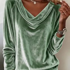 Elegant Velvet Long Sleeve Shirts For Women Fall Spring Solid Color Loose Women Blouses Fashion Pullover Tops Party Clothes (Option: Light Green-S)