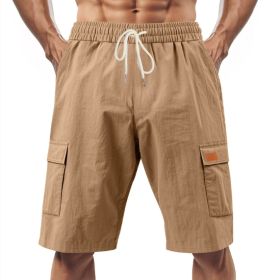 Loose Sports And Leisure Solid Color Linen Drawstring Shorts (Option: S-Brown with Label)