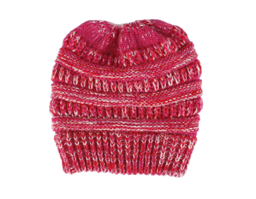 Mixed Color Knitted Wool Hat Ladies Non-labeled Ponytail Hat (Option: Rose Pink)