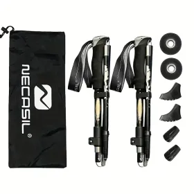 Five Section Folding Trekking Cane For Hiking And Walking - Lightweight 7075 Aluminum, Strong And Durable Outer Lock And High-density EVA Grip, Men'S (Option: Black)