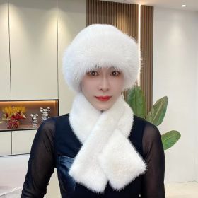 Suit Winter Scarf Mongolian Cap Plush Hat Women's Thickened (Option: Milky White-Free Size)