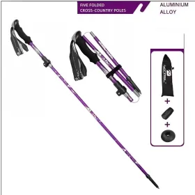 5-Section Collapsible Hiking Poles - Lightweight Trekking Poles With Secure External Lock, Adjustable Length, Sturdy - Ergonomic EVA Grip For Mountain (Option: Purple)