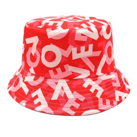 Valentine's Day Heart Printing Bucket Hat Foreign Trade Casual Double-sided Wear (Option: Red-M)