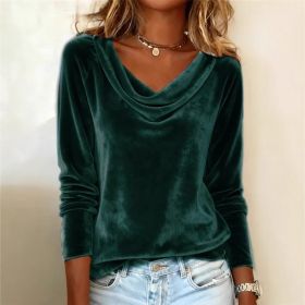 Elegant Velvet Long Sleeve Shirts For Women Fall Spring Solid Color Loose Women Blouses Fashion Pullover Tops Party Clothes (Option: Green-3XL)