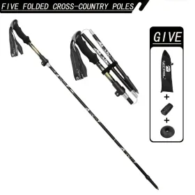 5-Section Collapsible Hiking Poles - Lightweight Trekking Poles With Secure External Lock, Adjustable Length, Sturdy - Ergonomic EVA Grip For Mountain (Option: Black)