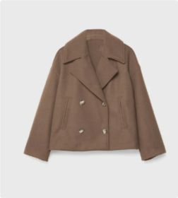 Ins Double-breasted Lapel Blazer Jacket Fashion Loose Woolen Short Coat Elegant Commuting Women's Clothing (Option: Brown-S)