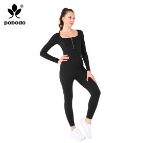 Square Collar Chest Short Zipper Jumpsuit (Option: Black-XL)