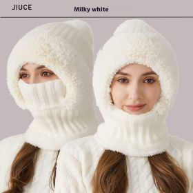 High Elastic Solid Color Knitted Hat Scarf Mask One-piece (Option: Milky White)