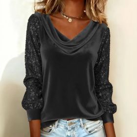 Elegant Velvet Long Sleeve Shirts For Women Autumn Winter Solid Color Loose Women Blouses Fashion Pullover Tops Party Clothes (Option: Black-S)