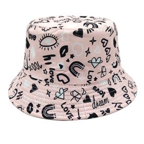 Valentine's Day Heart Printing Bucket Hat Foreign Trade Casual Double-sided Wear (Option: Light Pink-M)