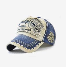 Embroidered Men's Outdoor Leisure Tiger Head Sun Hat (Option: Blue)