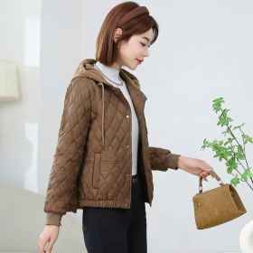 Casual Slimming Short Hooded Warm Jacket (Option: Brown-L)