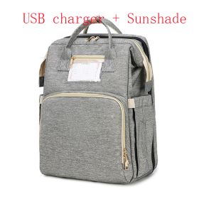 Portable Folding Crib Mummy Bag Portable (Option: Grey Sunshade USB)
