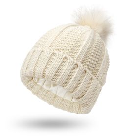Winter Knitted Hats Fashion Stretchy Lined Skull Hats For Women Faux Fur Pom Pom Hat Keep Warming Beanie Hat (Option: Beige-One size)