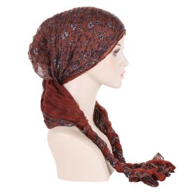 Tam-o'-shanter Hand-woven Braid Bandana Scarf Female Cap (Option: Red Coffee Flowers)
