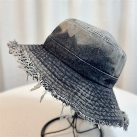 Big Head Circumference Bucket Bucket Hat Distressed Sun-proof Face-showing Small Hat (Option: Black-Adult Average Size)