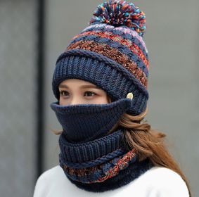 Korean winter knitted hat (Option: Navy Blue)