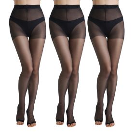 3 Pairs Womens 20D Ultra Toeless Sheer Tights Open Toe Control Top Pantyhose (Option: Black-M)