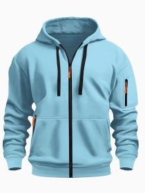 Zipper Hooded Sweatshirt Men's Sports Casual Cardigan Coat (Option: Light Blue-S)