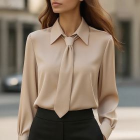 Women's Solid Color Long Sleeve Classic Shirt - Machine Washable Versatile Top For Casual & Office Wear (Option: Khaki-XL)