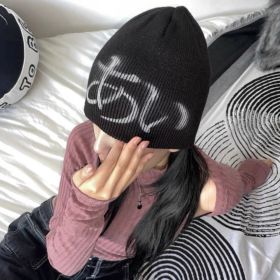 Street Style Letters Pile Heap Cap Beanie Hat Female Autumn And Winter Street (Option: Japanese Black-M)