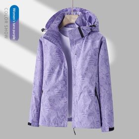 Women's Minimalist Printed Waterproof Outdoor Jacket (Option: Purple-2XL-female)