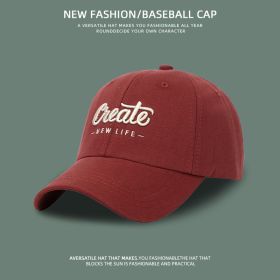 Korean Hat Women's All-match Face-looking Small Embroidered Letters (Option: Wine Red-Adjustable)