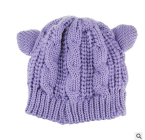 Hand Made 3D Cute Knitted Cat Ear Beanie For Winter (Option: Purple)