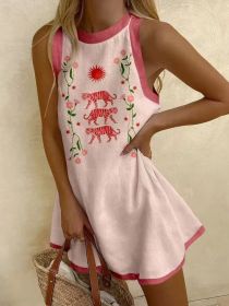 Women's Autumn Crew Neck Sleeveless Shirt Long Sweater Marine Elements Casual Shirt (Option: Pink-S)