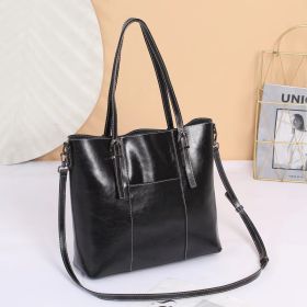 Big Bag Genuine Leather  Capacity Cowhide Messenger Bag Female Hand-held Tote (Option: Black)