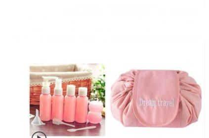 Animal Printing Large Capacity Drawstring Lazy Cosmetic Storage Bag (Option: Bottle bottling+pink)