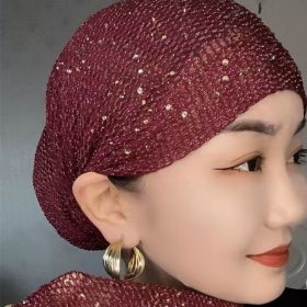 Elastic Hot Drilling Toque Fashion (Option: Wine Red-Free Size)