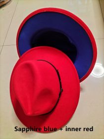 European And American Popular Woolen Top Color Matching Flat Brim Fedora Jazz Hat (Option: Sapphire blue inner red-M)